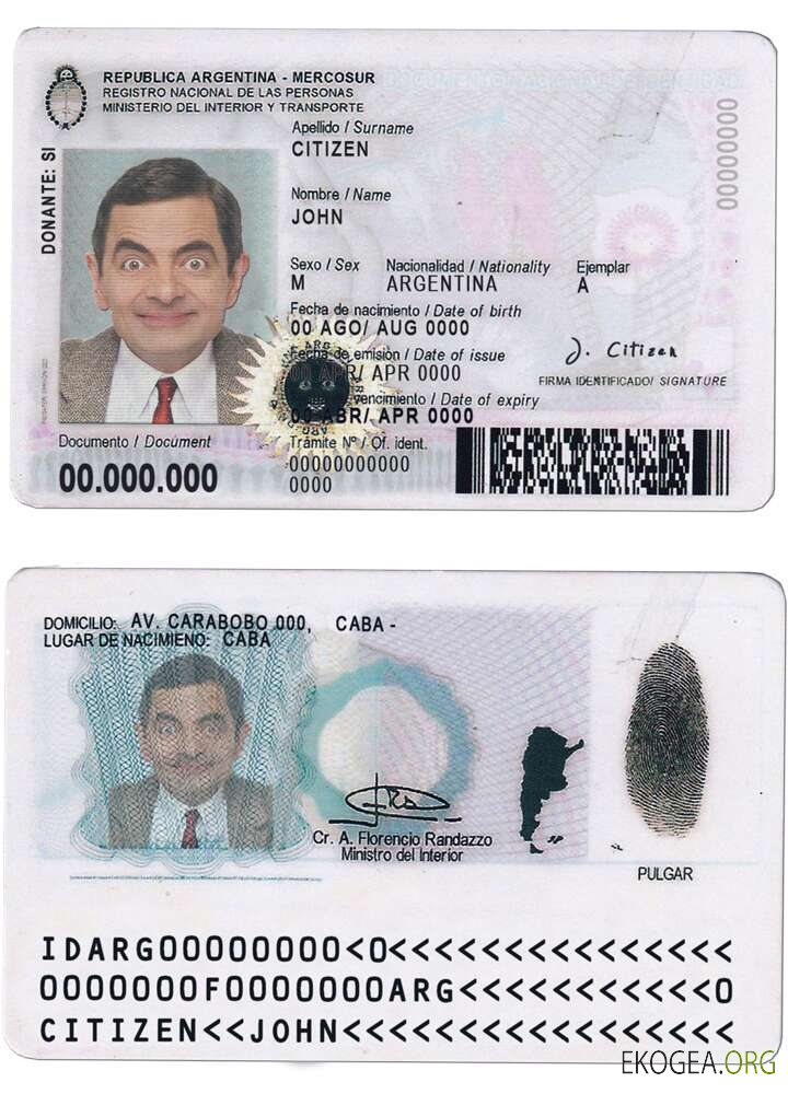 Modèle de carte d'identité argentine au format PSD, entièrement modifiable, avec toutes les polices, 2020 – présent